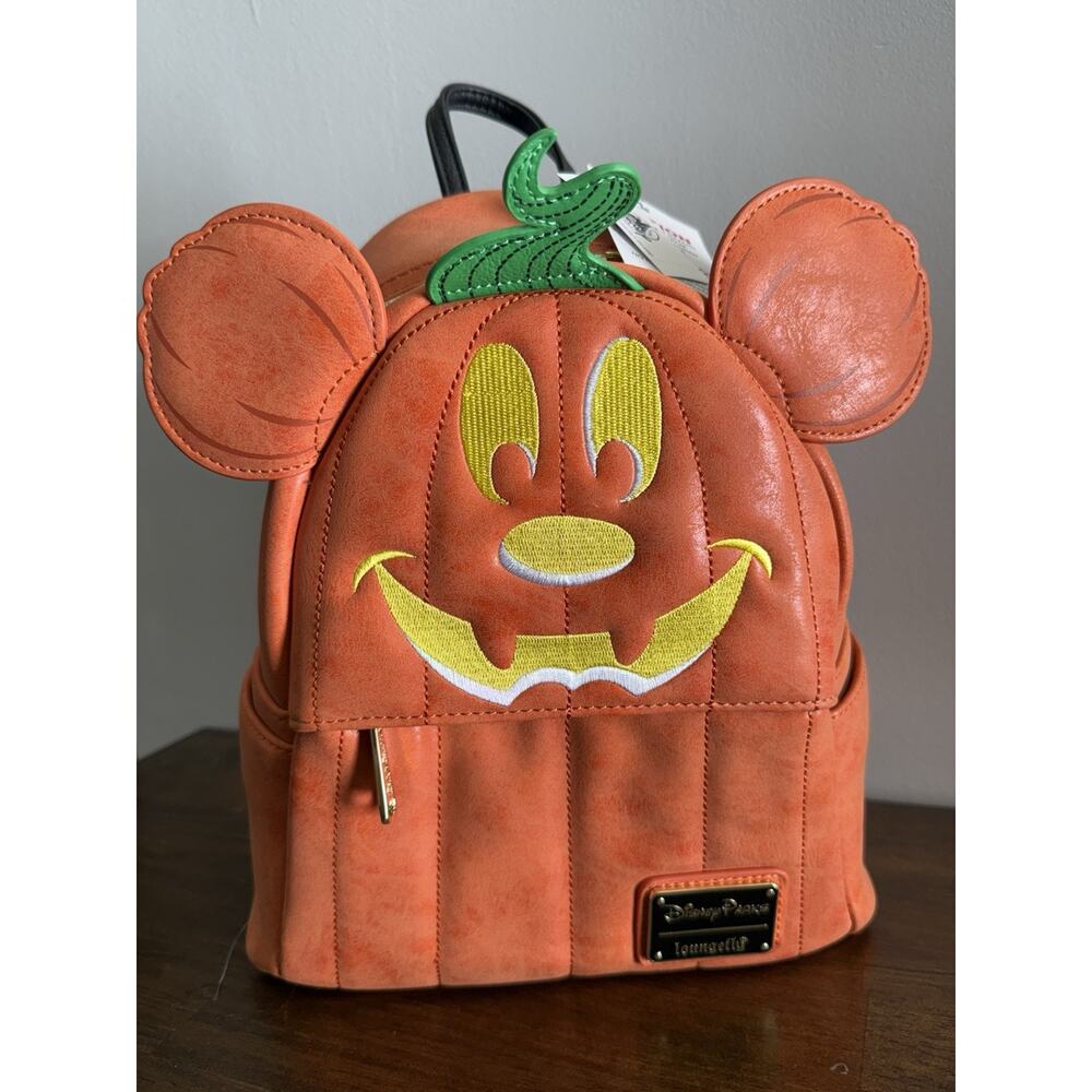 NEW Loungefly Disney Parks 2019 Mickey Halloween Pumpkin Mini Backpack Orange